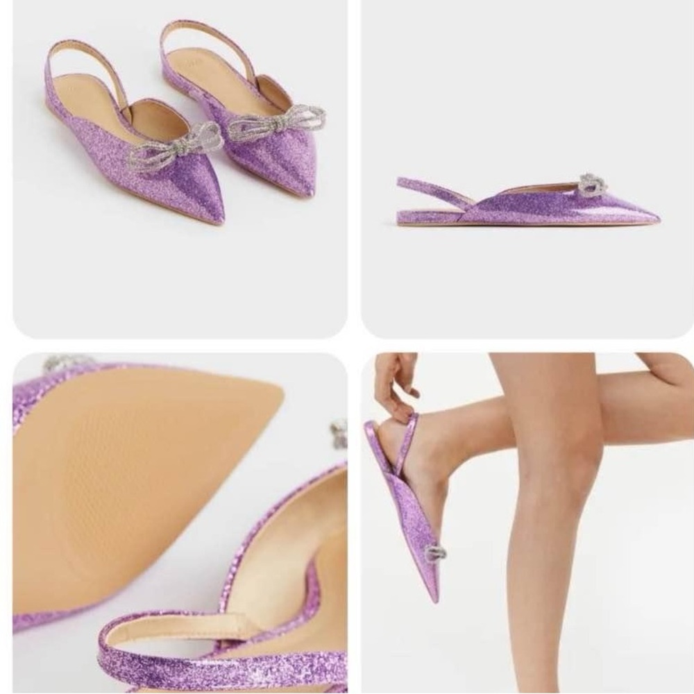H&M Purple Sparkle Bow Ballet Flats/ Shoes/ glitter era
Size 40